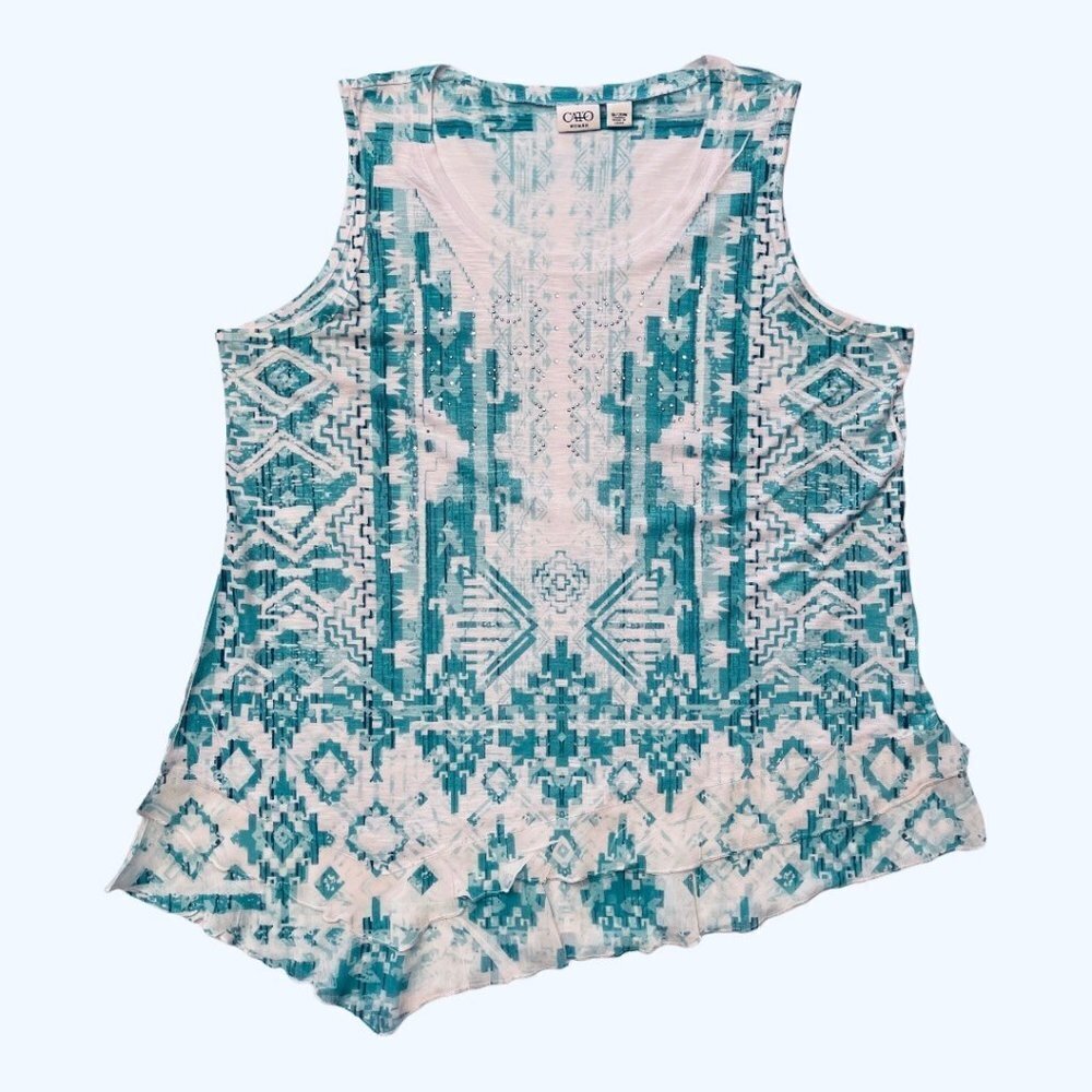 CATO WOMAN Size 18/20W Pullover Sleeveless Top Asymmetrical Hem‎ Rhinestones EUC